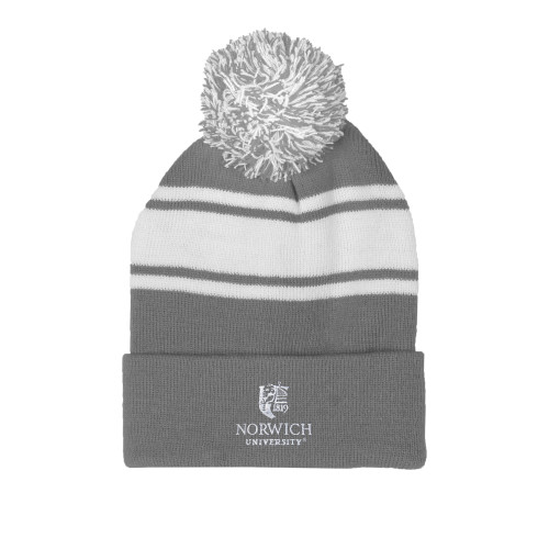Grey/White Two Tone Knit Pom Beanie w/Cuff-University Mark