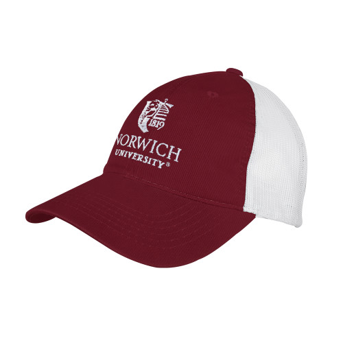 Maroon/White Mesh Back Unstructured Low Profile Hat-University Mark