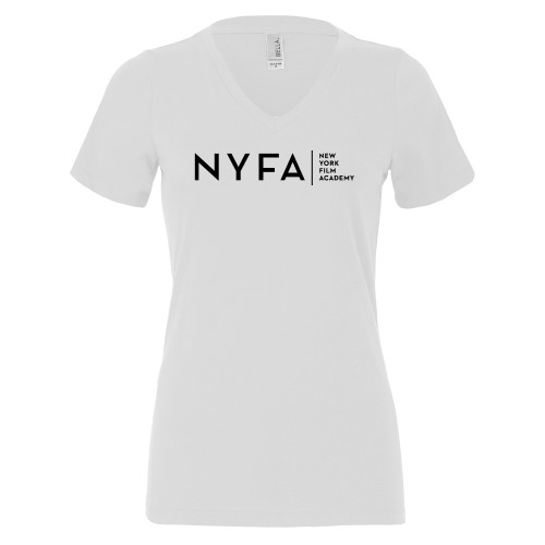  Bella + Canvas Womens White V Neck Cotton T Shirt - NYFA Tagline