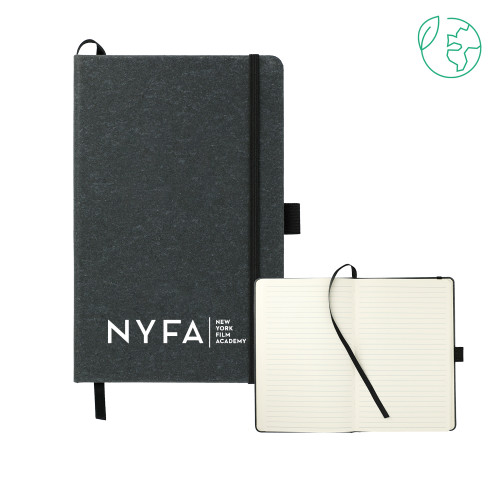  5.5 x 8.5 Black FSC Mix Recycled Leather Bound Journal - NYFA Tagline