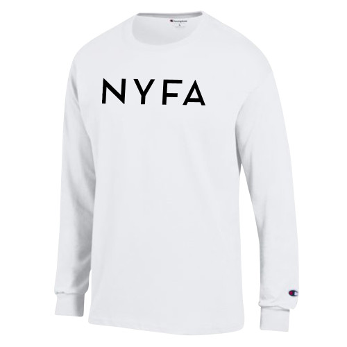  Champion White Long Sleeve T Shirt - NYFA Primary Mark