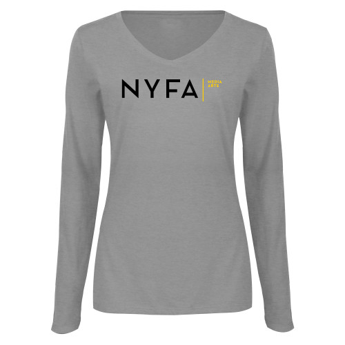  Womens Grey Long Sleeve V Neck Tee  - NYFA Media Arts