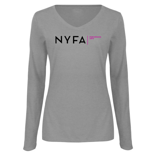  Womens Grey Long Sleeve V Neck Tee  - NYFA Performing Arts