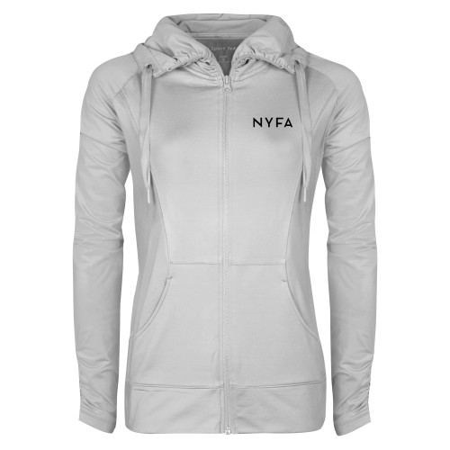  Womens White Sport Wick Stretch Full Zip Jacket - NYFA Primary Mark - TONE