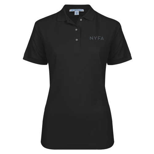  Womens Silk Touch Black Pique Polo - NYFA Primary Mark - TONE