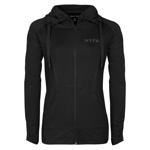  Womens Black Sport Wick Stretch Full Zip Jacket - NYFA Primary Mark - TONE