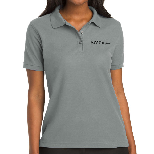  Womens Silk Touch Cool Grey Pique Polo - NYFA Tagline