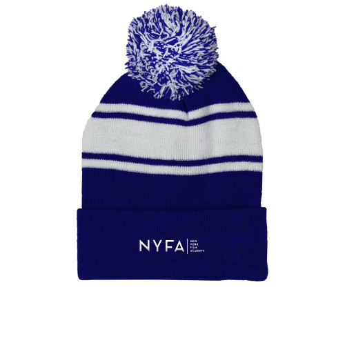  Royal/White Two Tone Knit Pom Beanie w/Cuff - NYFA Tagline