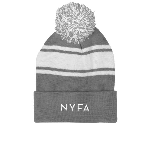  Grey/White Two Tone Knit Pom Beanie w/Cuff - NYFA Primary Mark