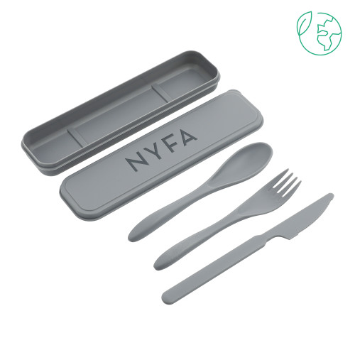  Bamboo Fiber Grey Cutlery Set - NYFA Primary Mark Engraved