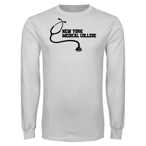  White Long Sleeve T Shirt - New York Med College Stethoscope