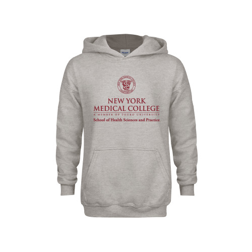  Youth Grey Fleece Hood - NYMC School of Health Sciences and Practice Stacked