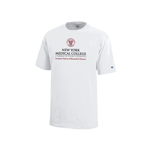  Champion Youth White Short Sleeve Tee - NYMC Graduate School of Biomedical Sciences Stacked