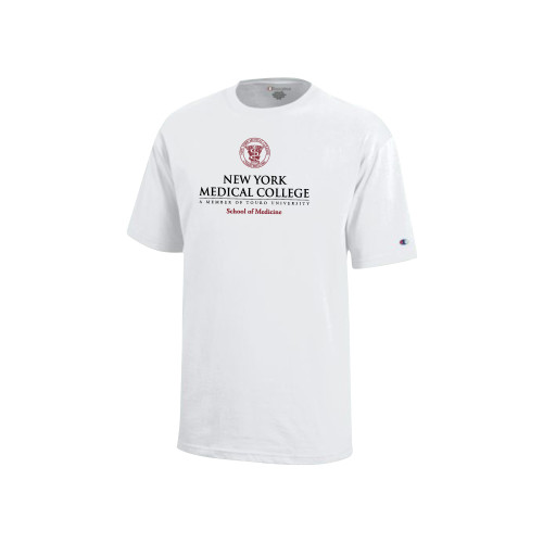  Champion Youth White Short Sleeve Tee - NYMC School of Medicine Stacked
