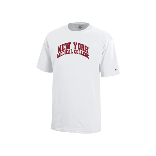  Champion Youth White Short Sleeve Tee - New York Medical College Spirit Mark Arched