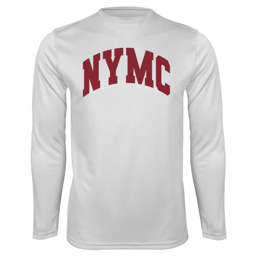  White Performance Long Sleeve Shirt - NYMC Spirit Mark Arched