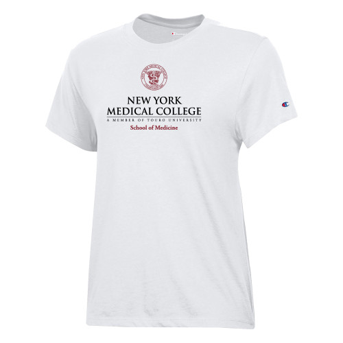  Champion Womens  White Core Short Sleeve Tee - NYMC School of Medicine Stacked