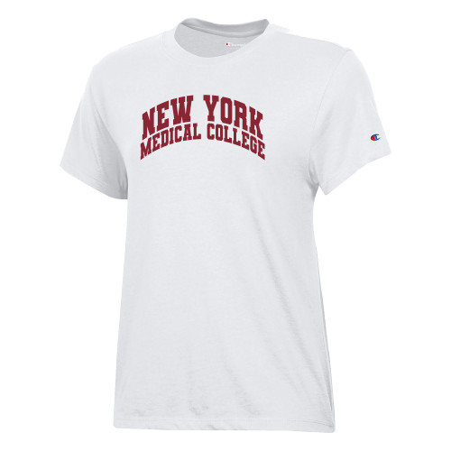  Champion Womens  White Core Short Sleeve Tee - New York Medical College Spirit Mark Arched