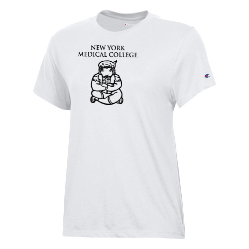  Champion Womens  White Core Short Sleeve Tee - New York Med College Frog