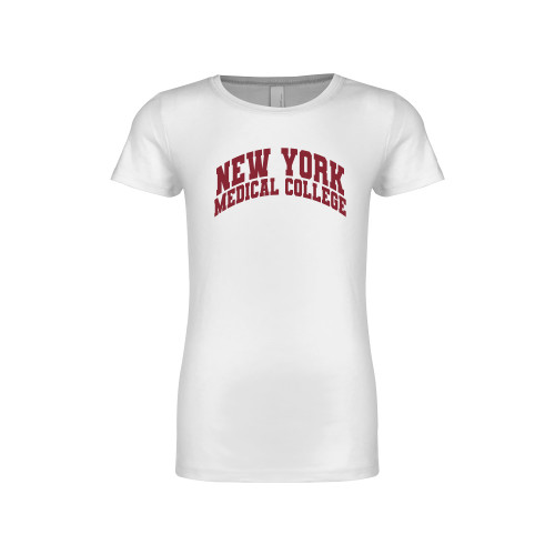  Next Level Girls White Fashion Fit T Shirt - New York Medical College Spirit Mark Arched