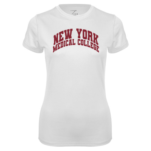  Womens White Performance Tee - New York Medical College Spirit Mark Arched
