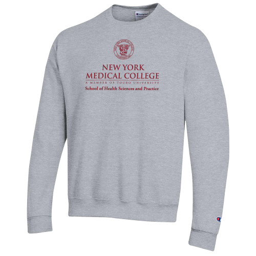  Champion Heather Grey Fleece Crew - NYMC School of Health Sciences and Practice Stacked