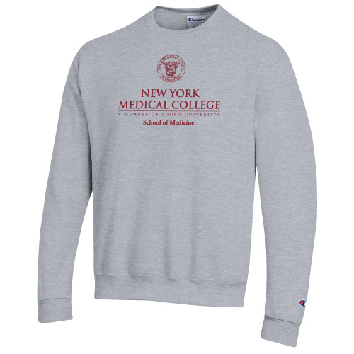  Champion Heather Grey Fleece Crew - NYMC School of Medicine Stacked