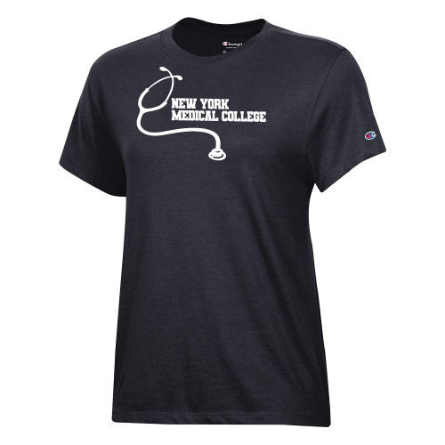 Champion Womens Black Core Short Sleeve Tee - New York Med College Stethoscope