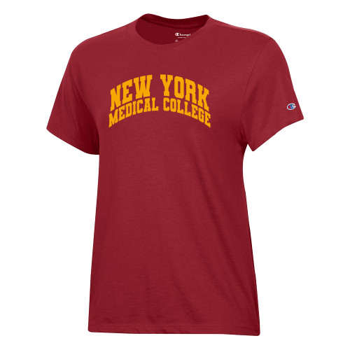  Champion Womens Cardinal Core Short Sleeve Tee - New York Medical College Spirit Mark Arched