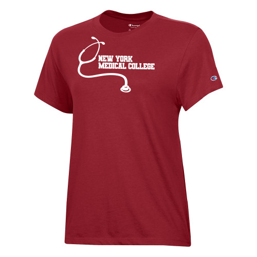  Champion Womens Cardinal Core Short Sleeve Tee - New York Med College Stethoscope