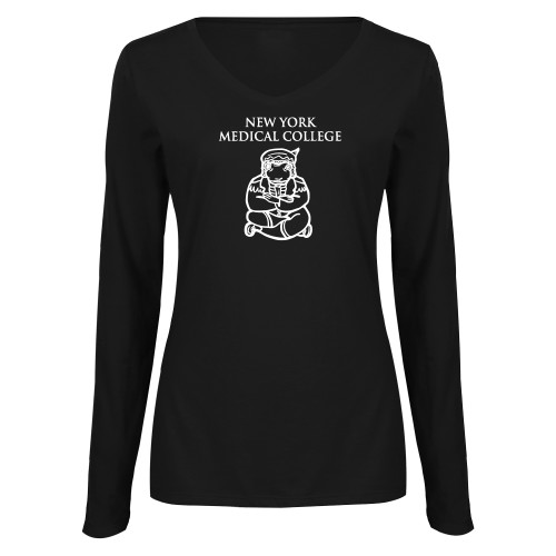  Womens Black Long Sleeve V Neck Tee  - New York Med College Frog