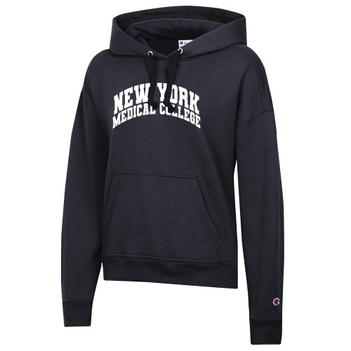  Champion Womens Black Powerblend Pullover Hood - New York Medical College Spirit Mark Arched