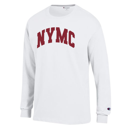  Champion White Long Sleeve T Shirt - NYMC Spirit Mark Arched