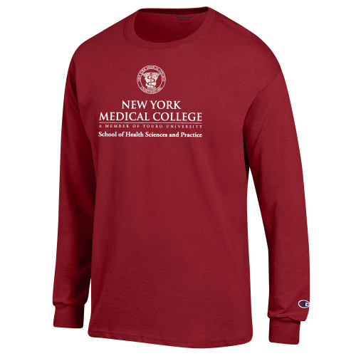  Champion Cardinal Long Sleeve T Shirt - NYMC School of Health Sciences and Practice Stacked