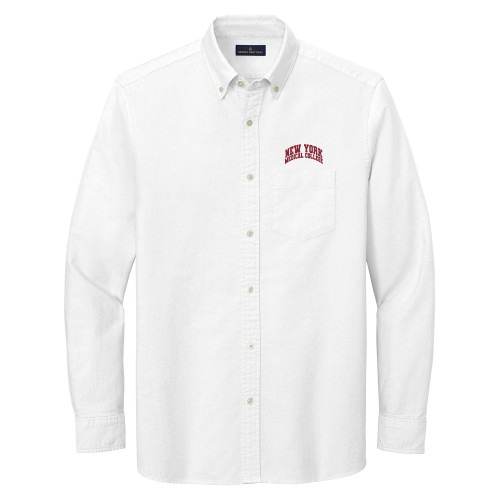  Brooks Brothers Mens White Casual Oxford Cloth Shirt - New York Medical College Spirit Mark Arched