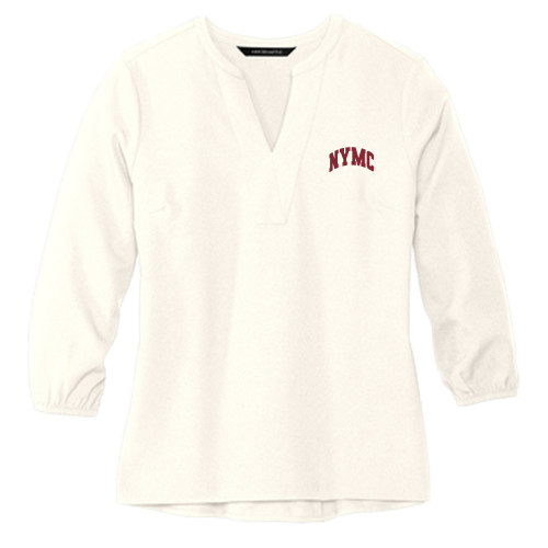  Mercer + Mettle Womens Ivory 3/4 Sleeve Crepe Blouse - NYMC Spirit Mark Arched