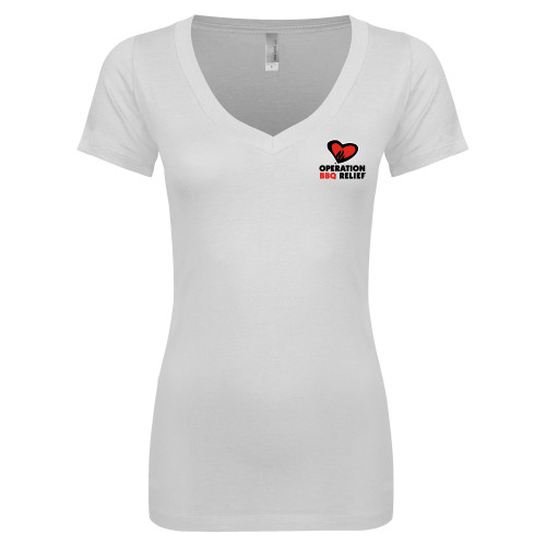 Next Level Womens White Ideal V Tee - OBR Vertical Primary Mark