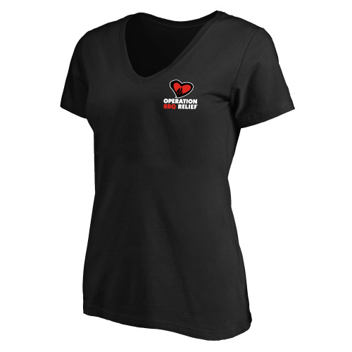  Womens Plus Black V Neck T Shirt - OBR Vertical Primary Mark