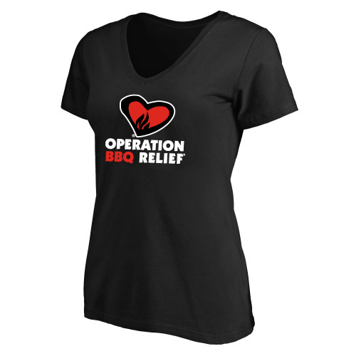  Womens Plus Black V Neck T Shirt - OBR Vertical Primary Mark