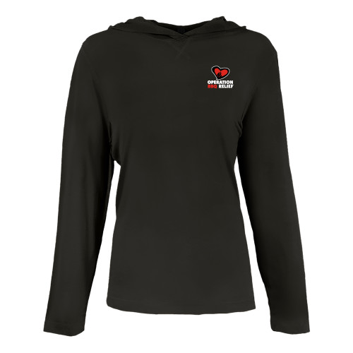  Womens Black Long Sleeve Hooded Tee - OBR Vertical Primary Mark