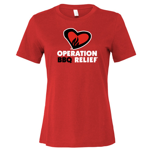  Bella + Canvas Womens Red Relaxed Cotton T Shirt - OBR Vertical Primary Mark