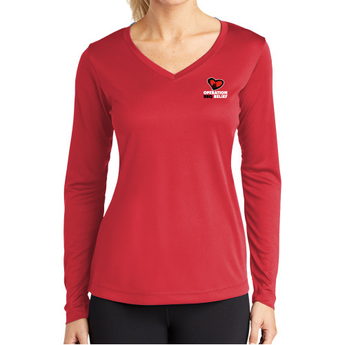 Main Image for  Womens Red Performance Long Sleeve V Neck Shirt