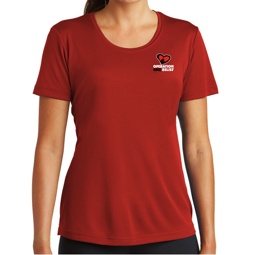  Womens Red Performance Tee - OBR Vertical Primary Mark