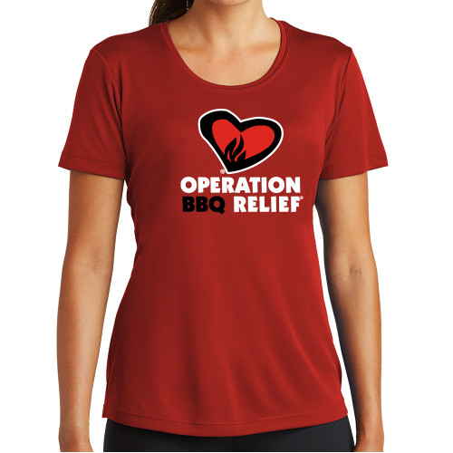  Womens Red Performance Tee - OBR Vertical Primary Mark