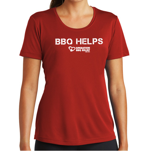  Womens Red Performance Tee - OBR BBQ Helps