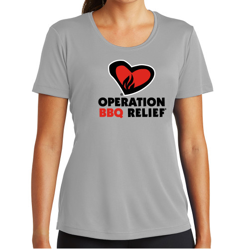  Womens Grey Performance Short Sleeve Tee - OBR Vertical Primary Mark