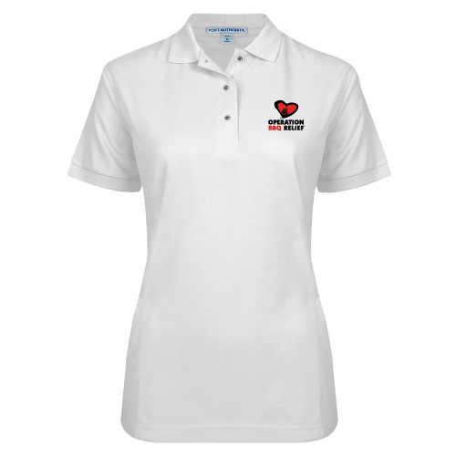  Womens Silk Touch White Pique Polo - OBR Vertical Primary Mark