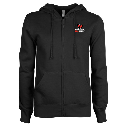  ENZA Womens Black Fleece Full Zip Hoodie - OBR Vertical Primary Mark