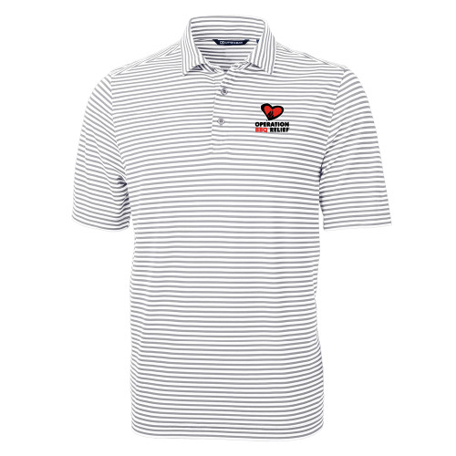 C&B Grey Virtue Eco Pique Stripe Polo - OBR Vertical Primary Mark