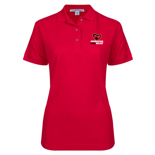  Womens Silk Touch Red Pique Polo - OBR Vertical Primary Mark